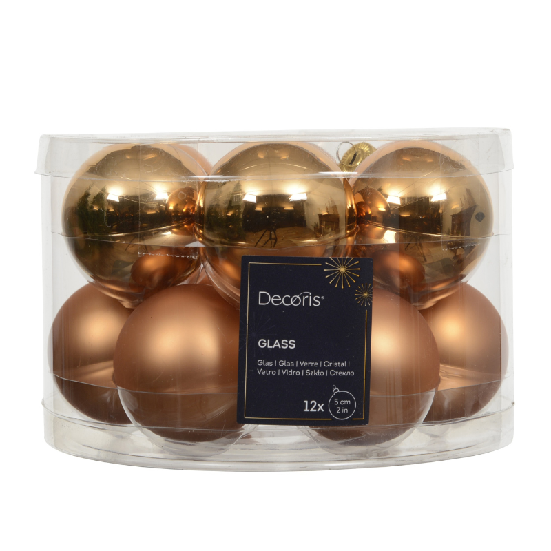 Glass Baubles – Shiny and Matt Mix (Brandy 12 Pack) - WowCornwall