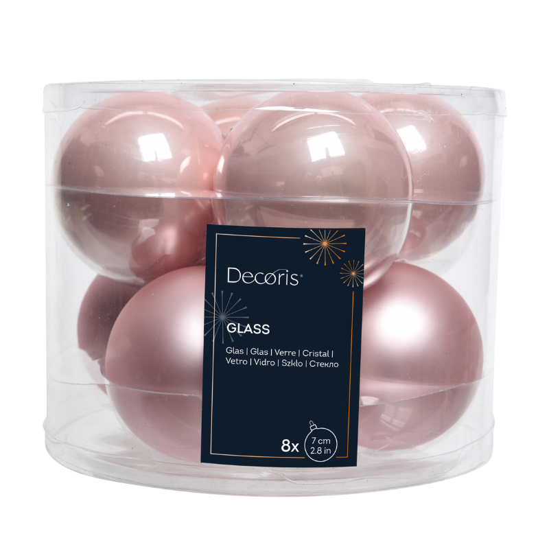Glass Baubles – Enamel and Matt Mix (Blush Pink, 8 Pack) - WowCornwall