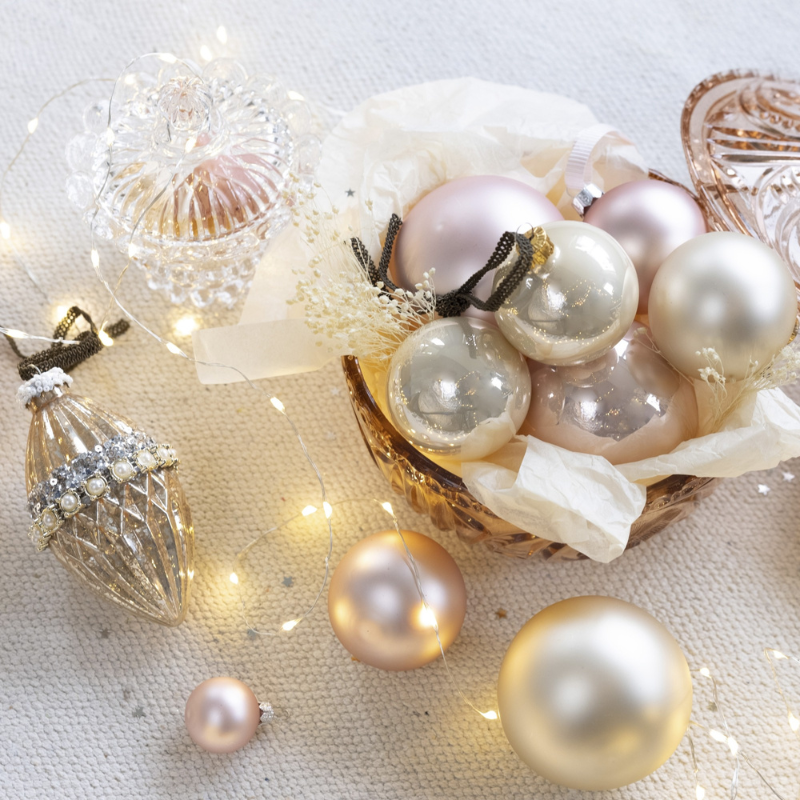 Glass Baubles – Enamel and Matt Mix (Blush Pink, 8 Pack) - WowCornwall