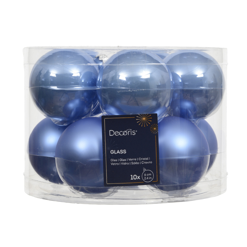 Glass Baubles – Enamel and Matt Mix (Sky Blue, 10 Pack) - WowCornwall