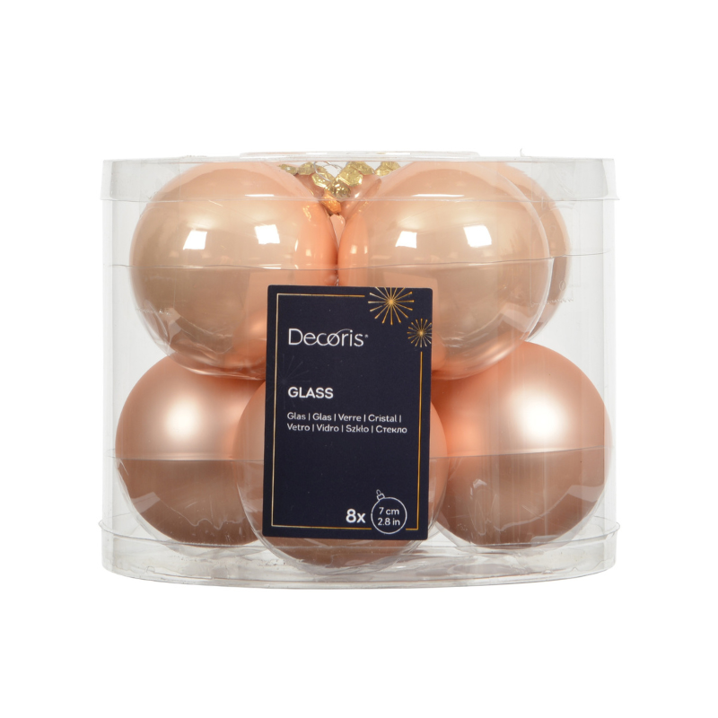 Glass Baubles – Enamel and Matt Mix (Peach Pearl, 8 Pack) - WowCornwall