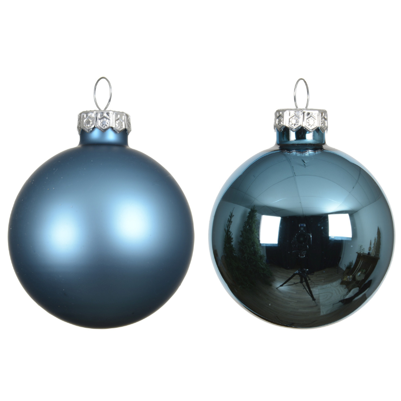 Glass Baubles – Shiny and Matt Mix (Folk Blue, 8 Pack) - WowCornwall
