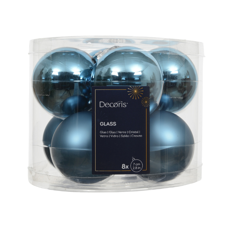 Glass Baubles – Shiny and Matt Mix (Folk Blue, 8 Pack) - WowCornwall