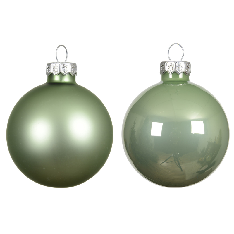Glass Baubles – Enamel and Matt Mix (Matcha Green, 8 Pack) - WowCornwall