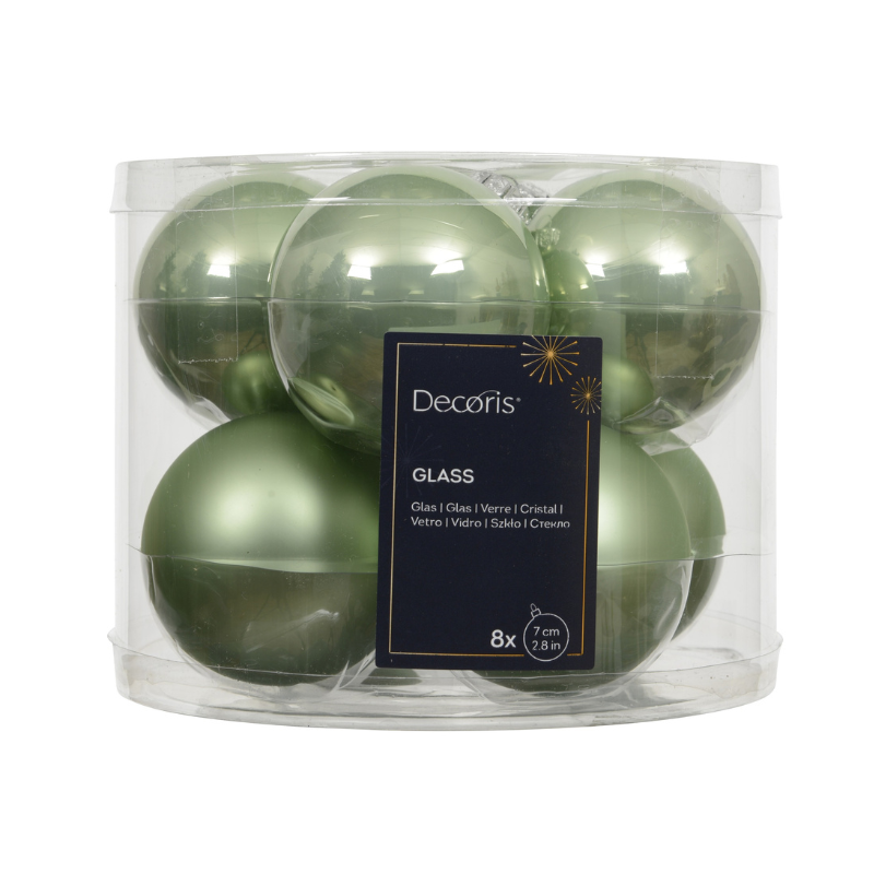 Glass Baubles – Enamel and Matt Mix (Matcha Green, 8 Pack) - WowCornwall