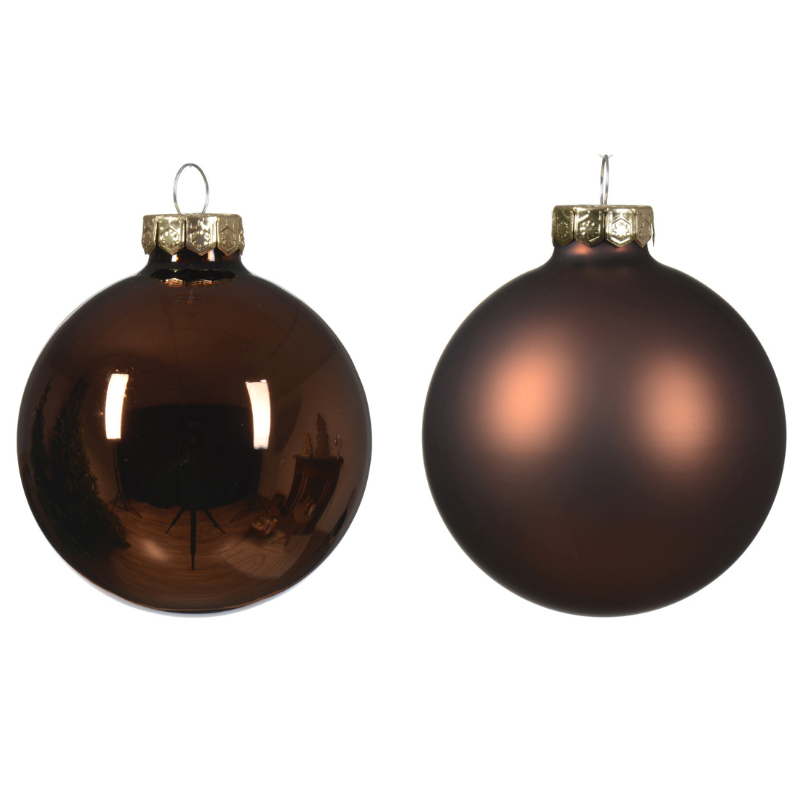 Glass Baubles – Shiny and Matt Mix (Espresso, 8 Pack) - WowCornwall