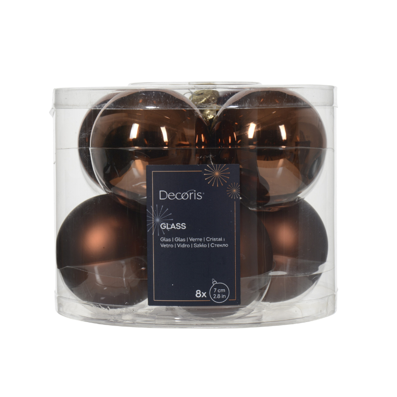 Glass Baubles – Shiny and Matt Mix (Espresso, 8 Pack) - WowCornwall