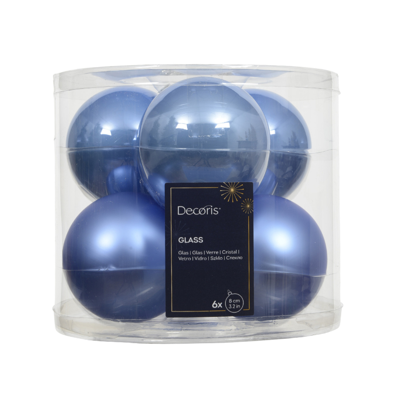 Glass Baubles – Enamel and Matt Mix (Sky Blue, 6 Pack) - WowCornwall