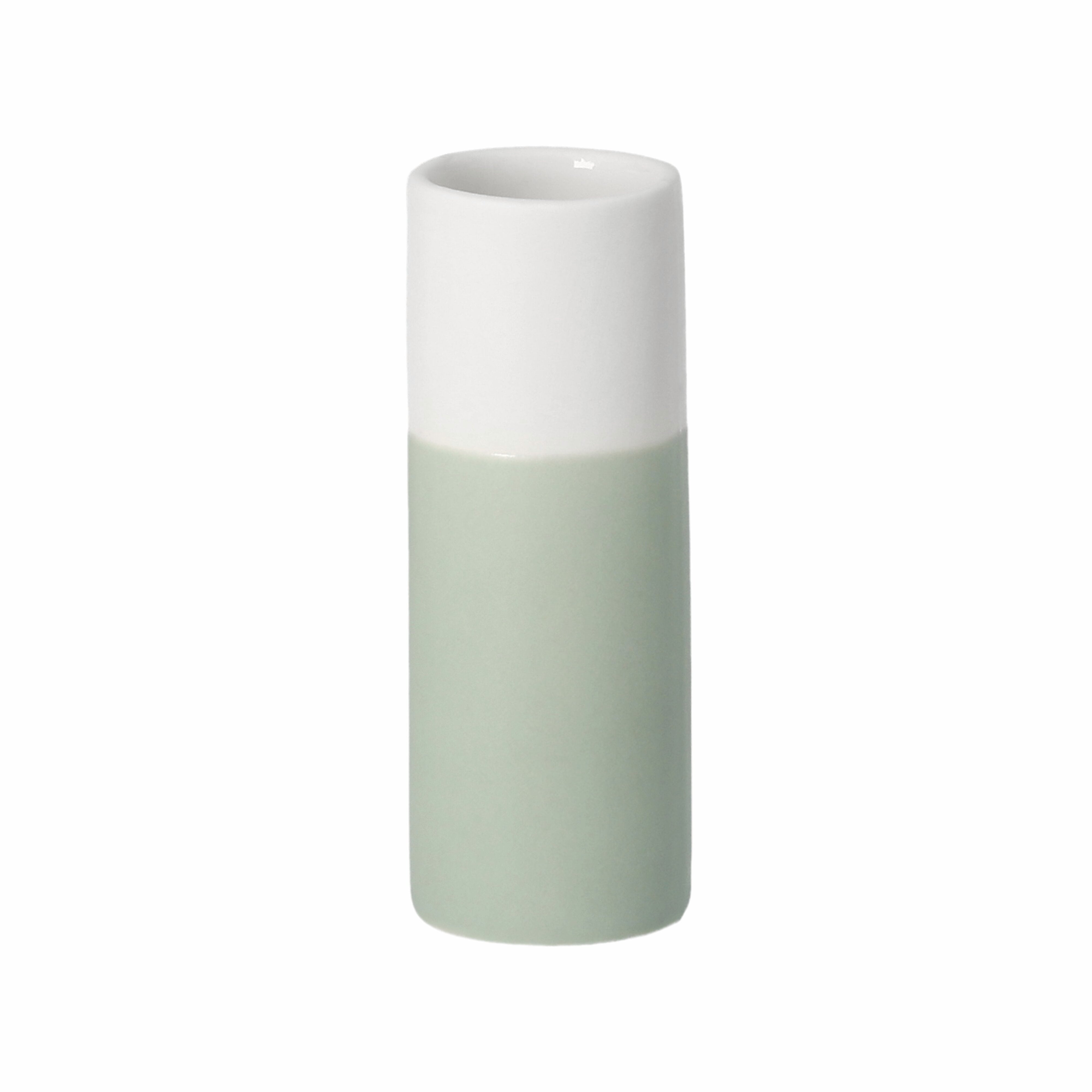 Tall cylindrical vase with two-tone design on a white background