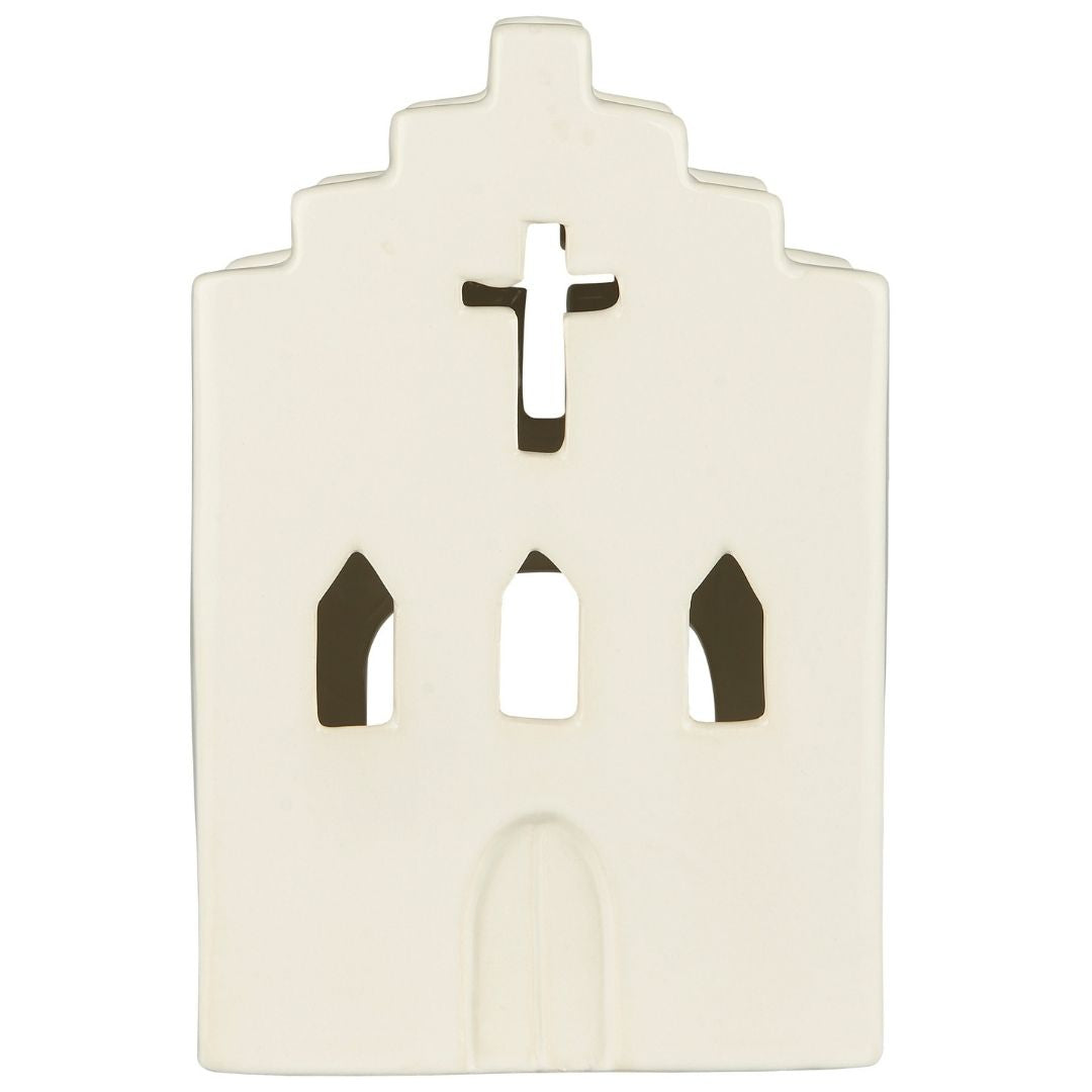 Off White Church Tealight Holder - WowCornwall