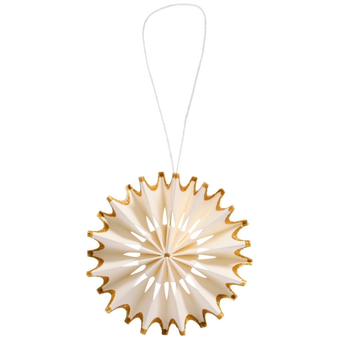 Hanging White and Gold Glitter Paper Snowflake - WowCornwall