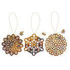 Brass Snow Crystals Hanging Ornaments x 3 - WowCornwall