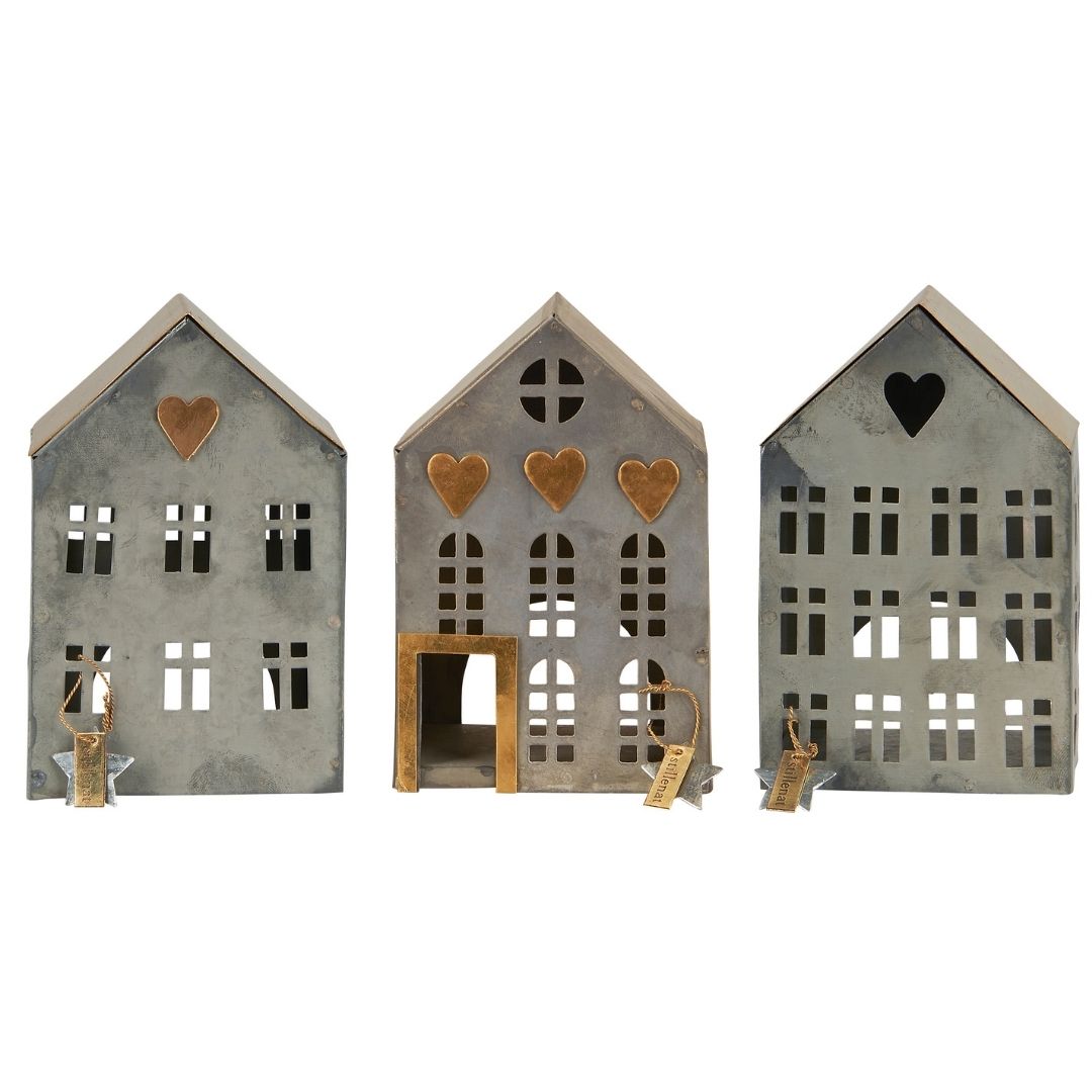Set of 3 Assorted Metal House Tealight Holders Ver 2 - Each - WowCornwall