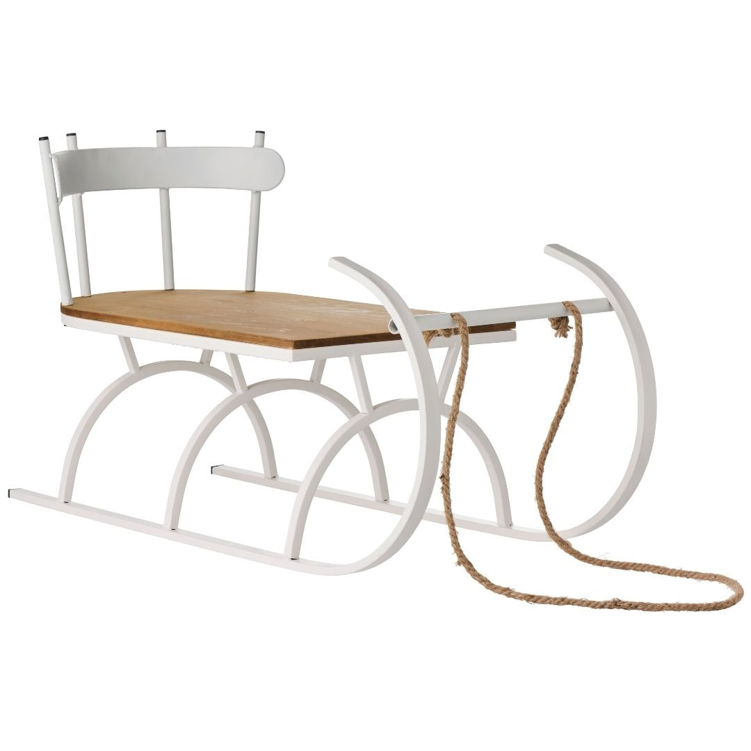 White Decorative Sledge with Wooden Seat - WowCornwall