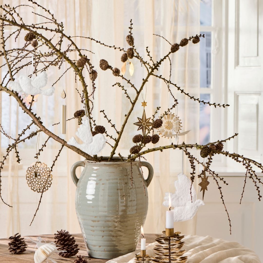 Hanging White and Gold Glitter Paper Snowflake - WowCornwall