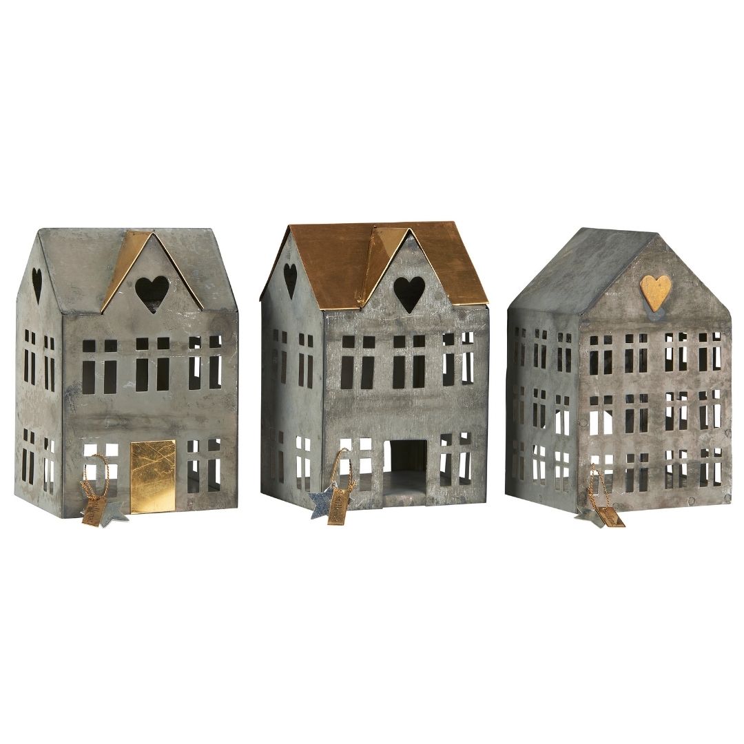 Set of 3 Assorted Metal House Tealight Holders - Each - WowCornwall
