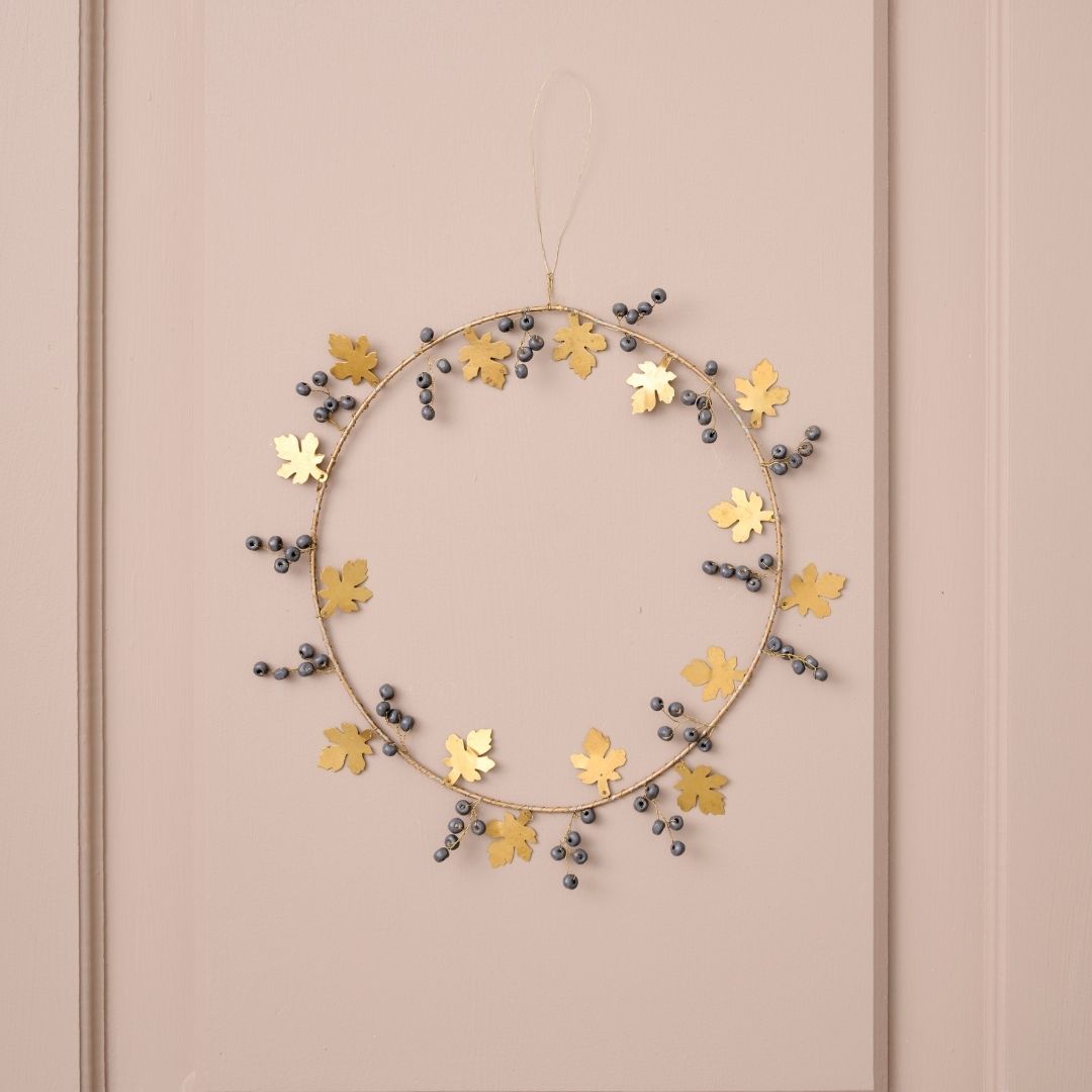 Brass Leaf and Berry Wreath - WowCornwall