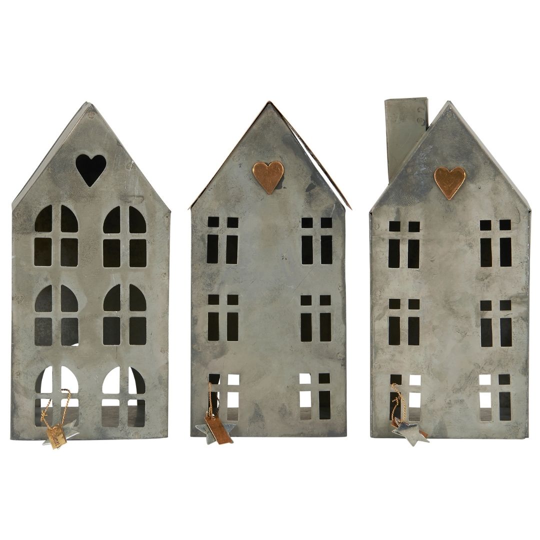 Set of 3 Assorted Metal House Tealight Holders Ver 3 - Each - WowCornwall