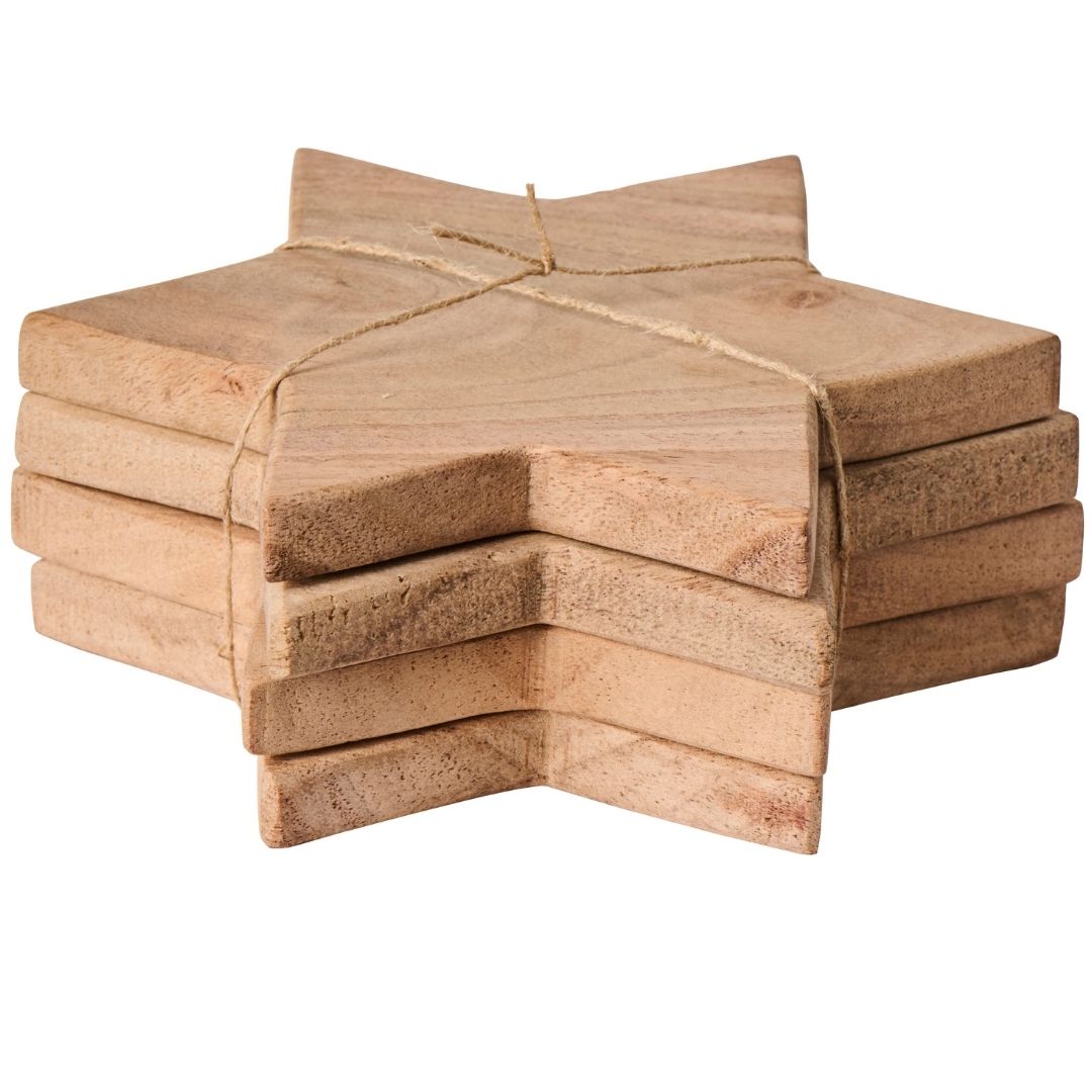 Set of 4 Star-Shaped Wood Coasters - WowCornwall