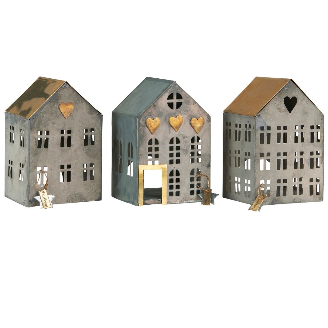 Set of 3 Assorted Metal House Tealight Holders Ver 2 - Each - WowCornwall
