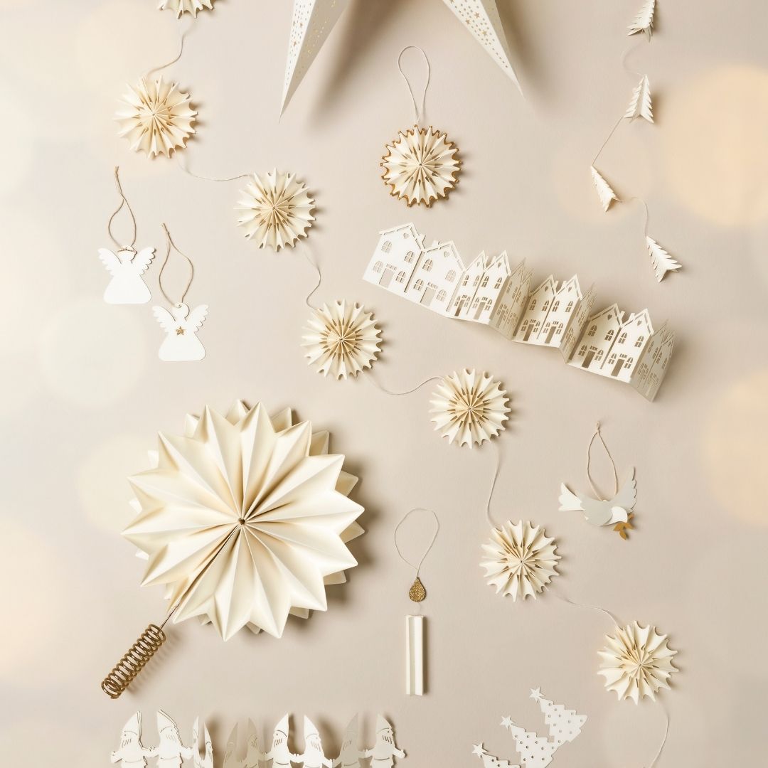 Hanging White and Gold Glitter Paper Snowflake - WowCornwall