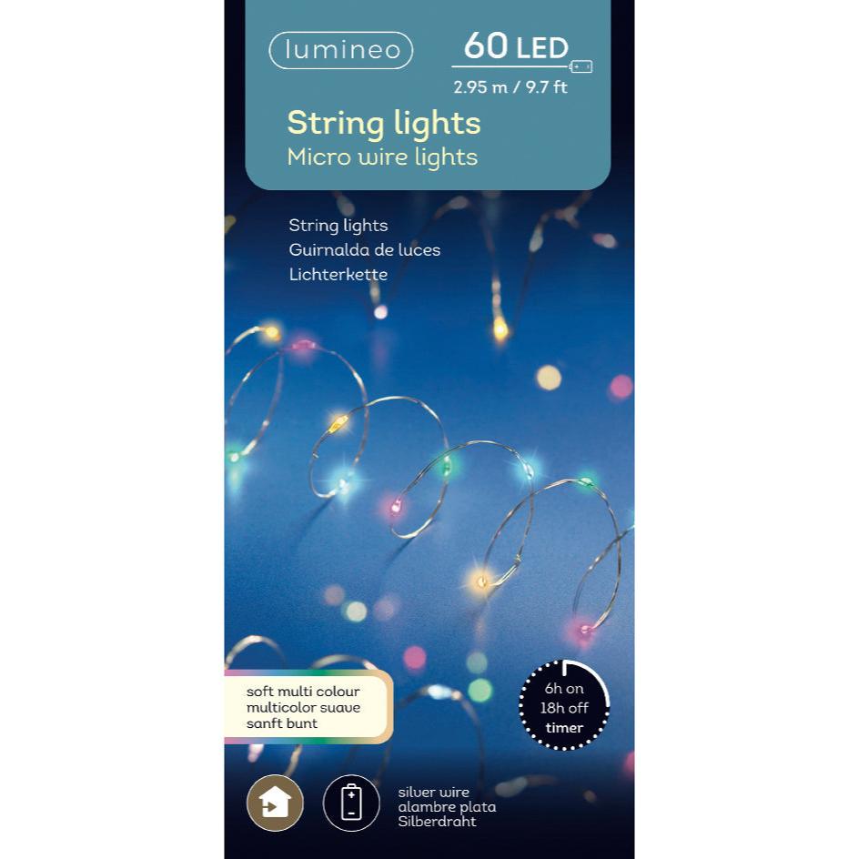 Micro LED indoor steady string light, 60 LED lights - soft multi - WowCornwall