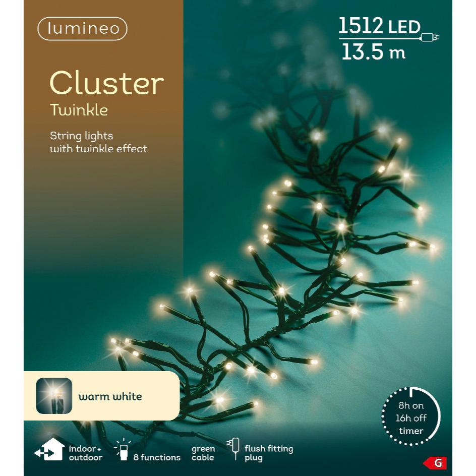 LED cluster lights 8 function twinkle outdoor 13.5m 1512 lights - WowCornwall