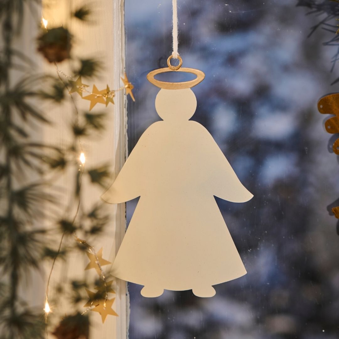 Large Metal Hanging Angel with Halo Ornament - WowCornwall