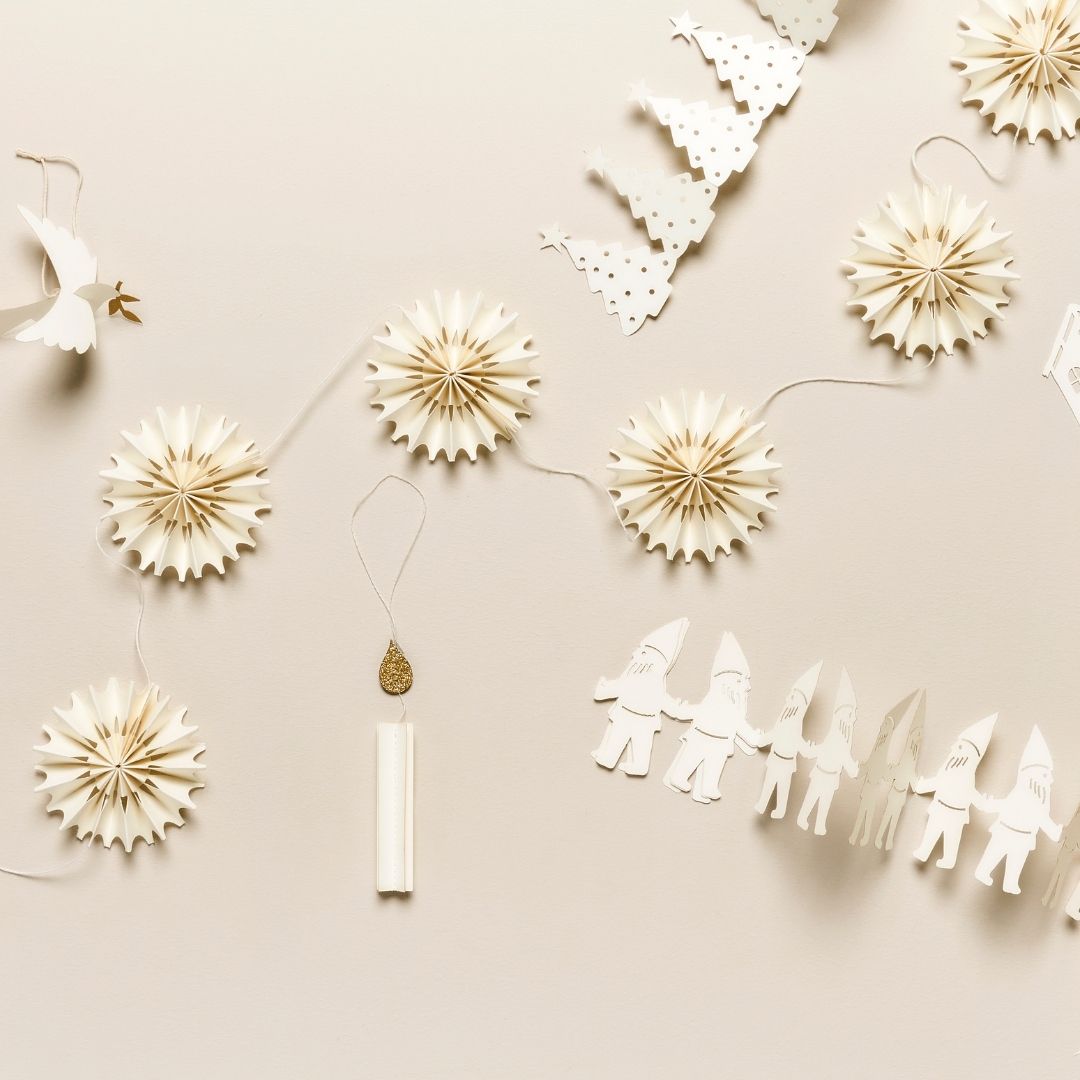Hanging White and Gold Glitter Paper Snowflake - WowCornwall