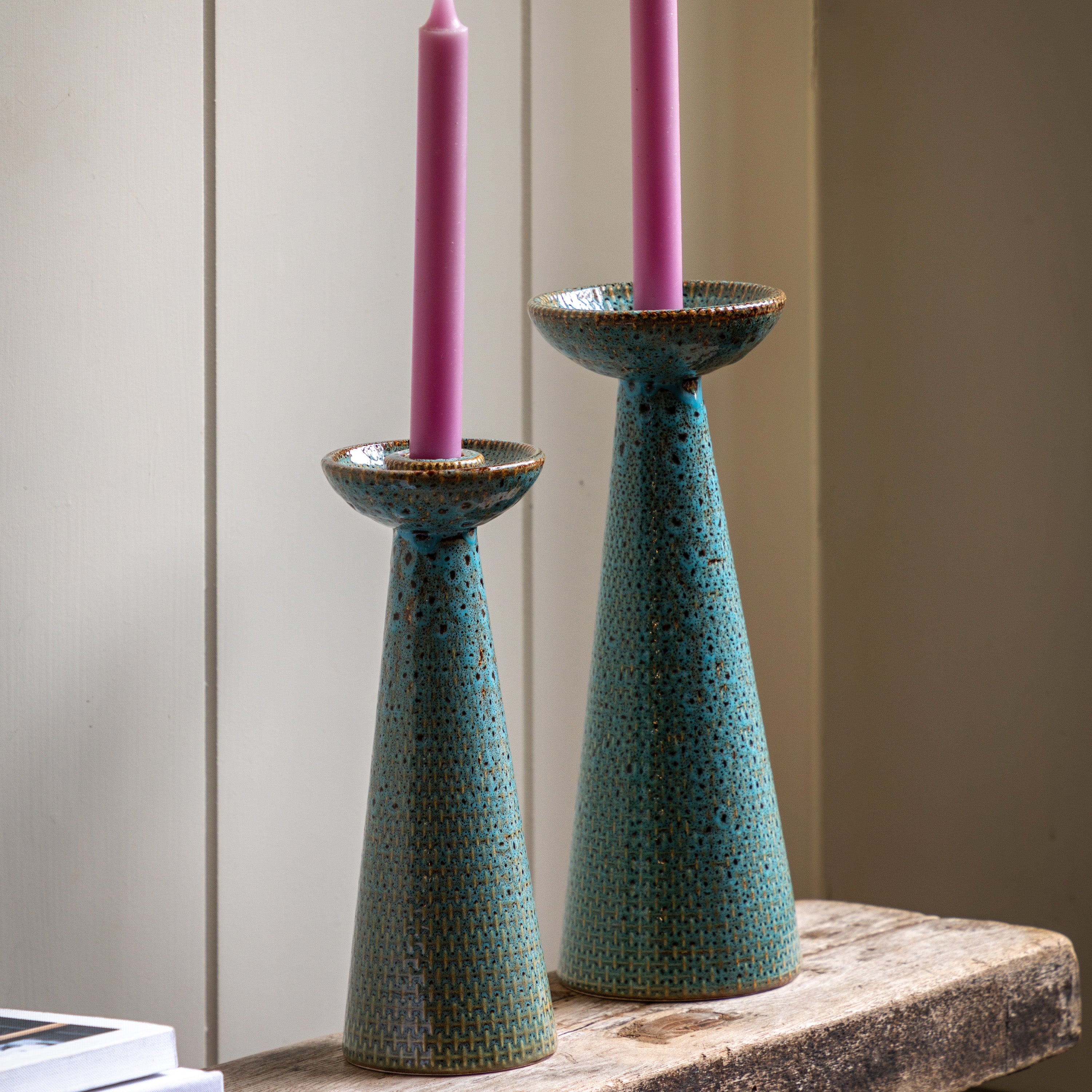 Porto ceramic candlesticks in teal | Luxury Homeware | Wow