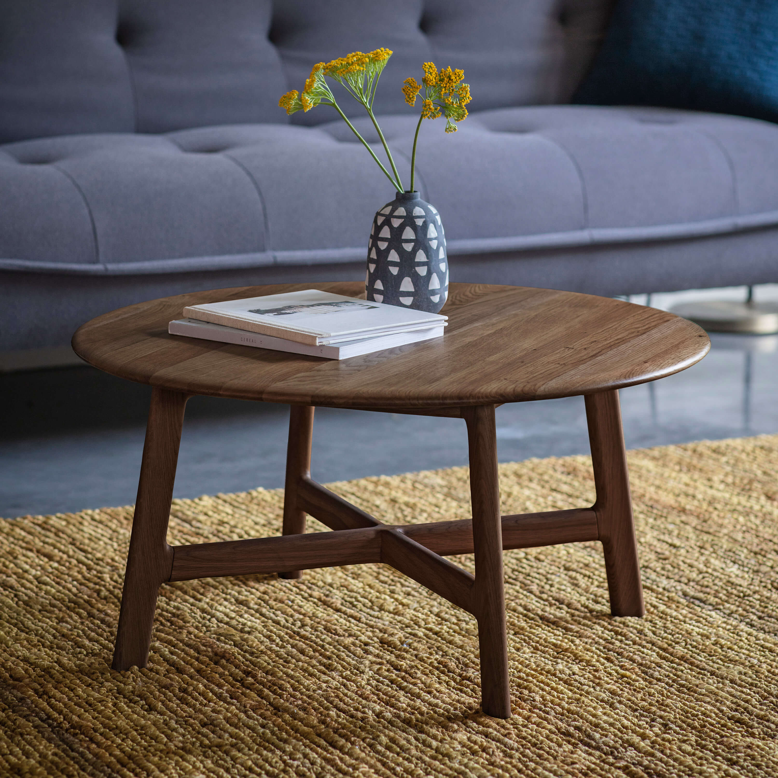 Mawes Round Coffee Table Walnut 800x800x400mm - WowCornwall