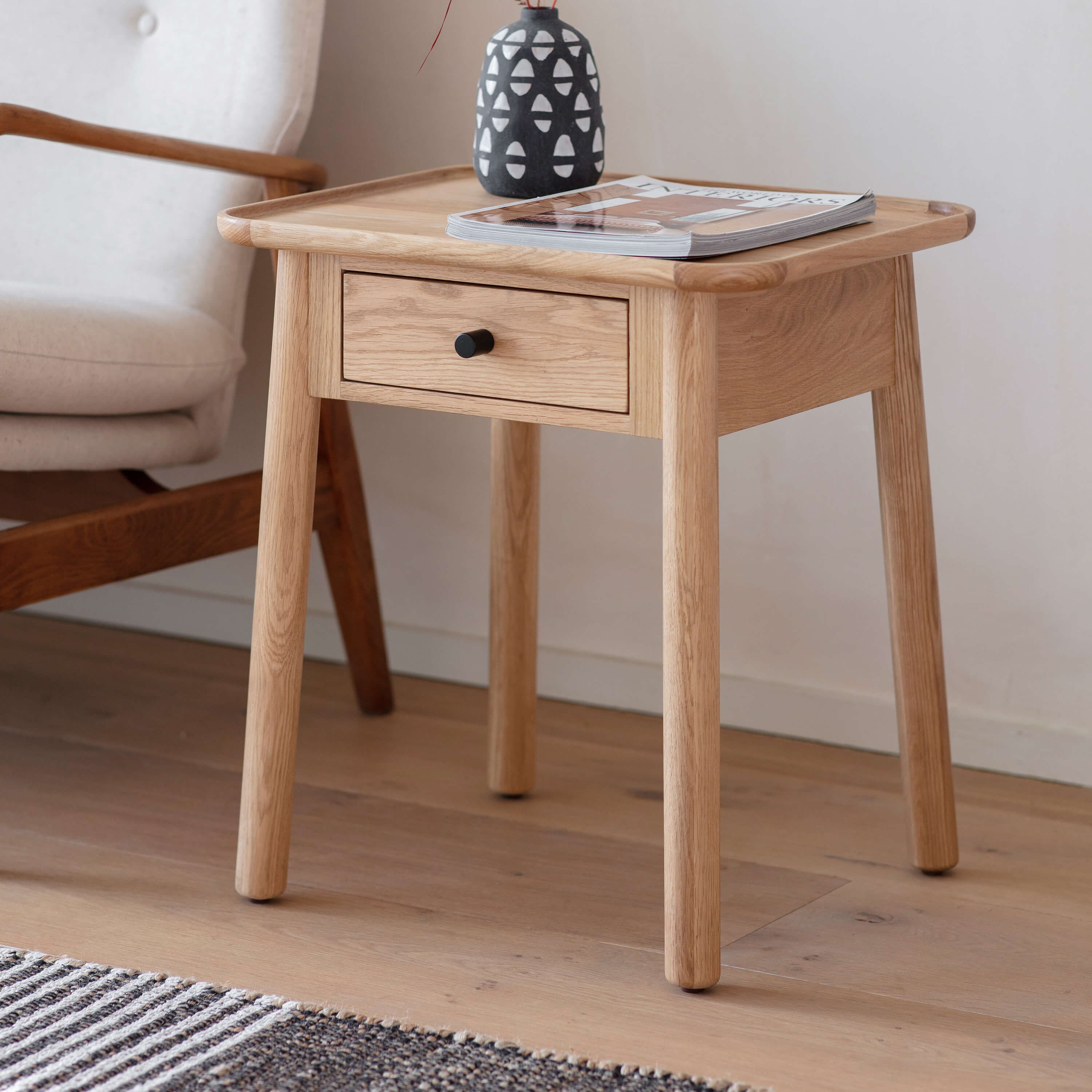 Lundy 1 Drawer Side Table 500x400x550mm - WowCornwall