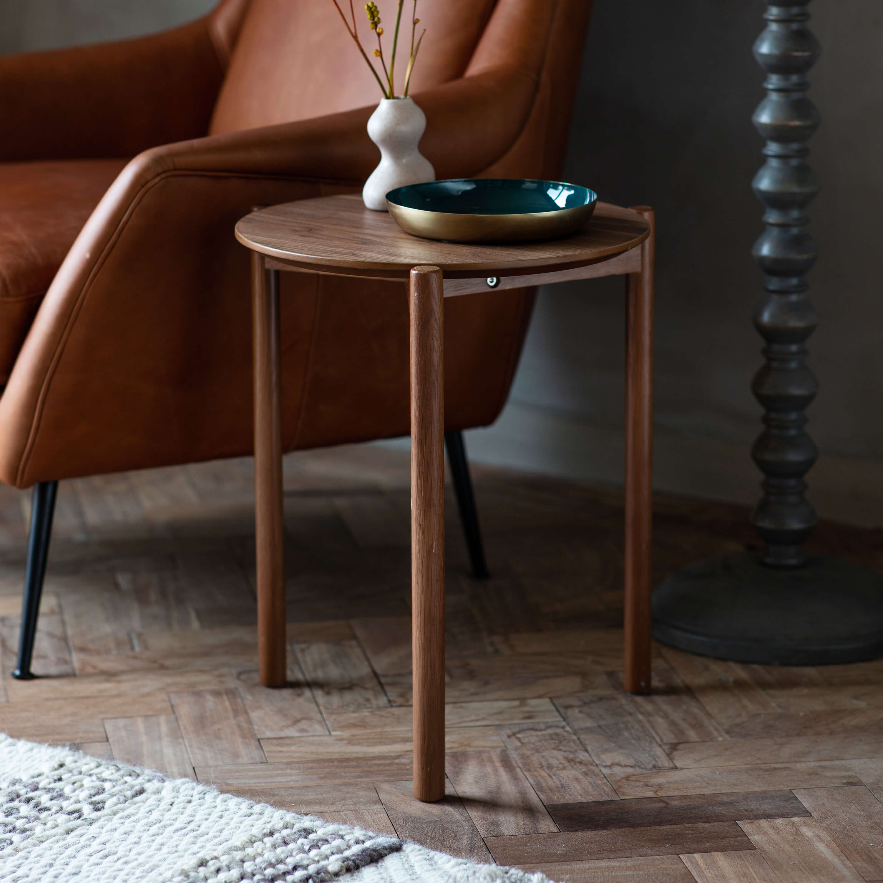 Burley Side Table Walnut 400x400x500mm - WowCornwall