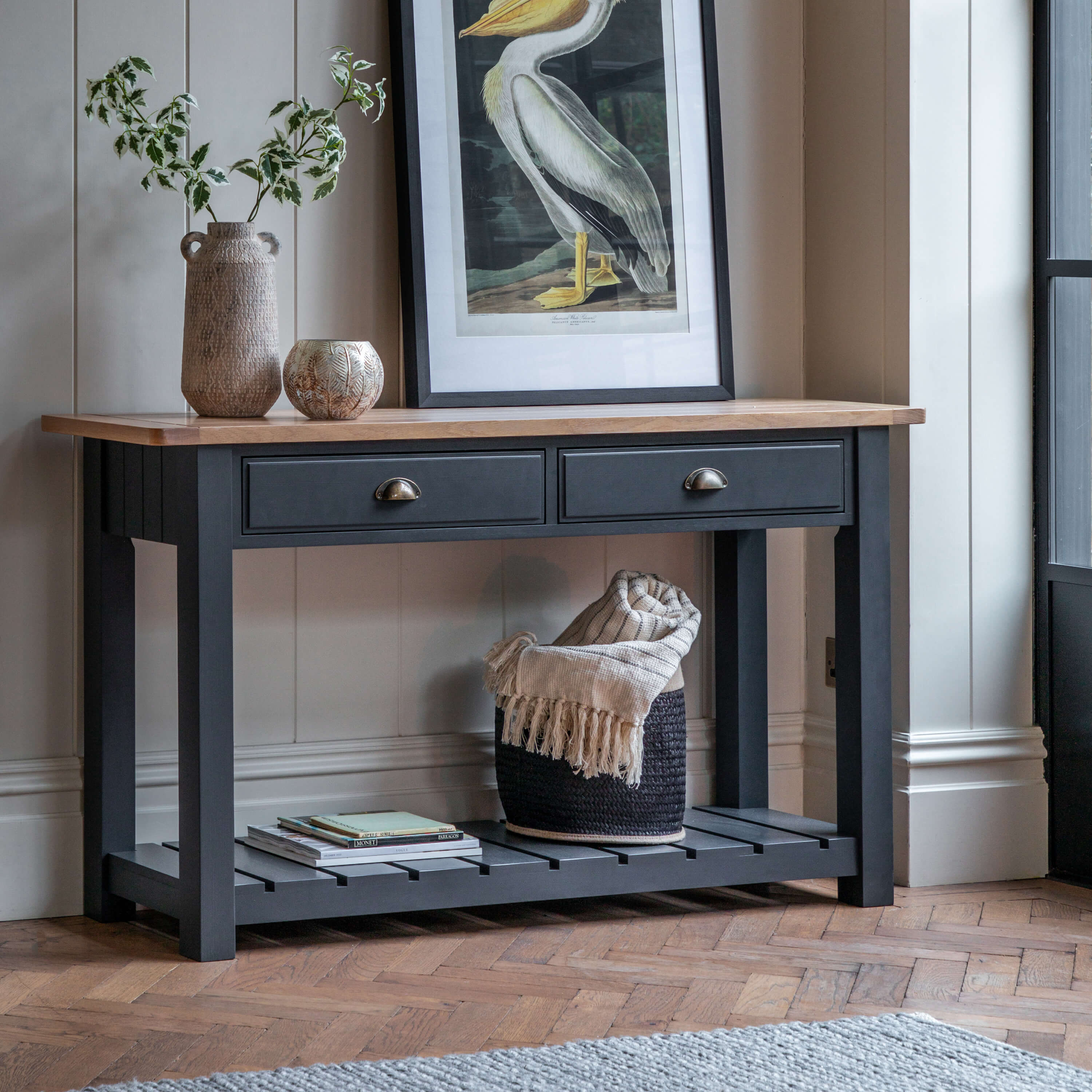 Newlyn 2 Drawer Console Meteor 1400x380x800mm - WowCornwall