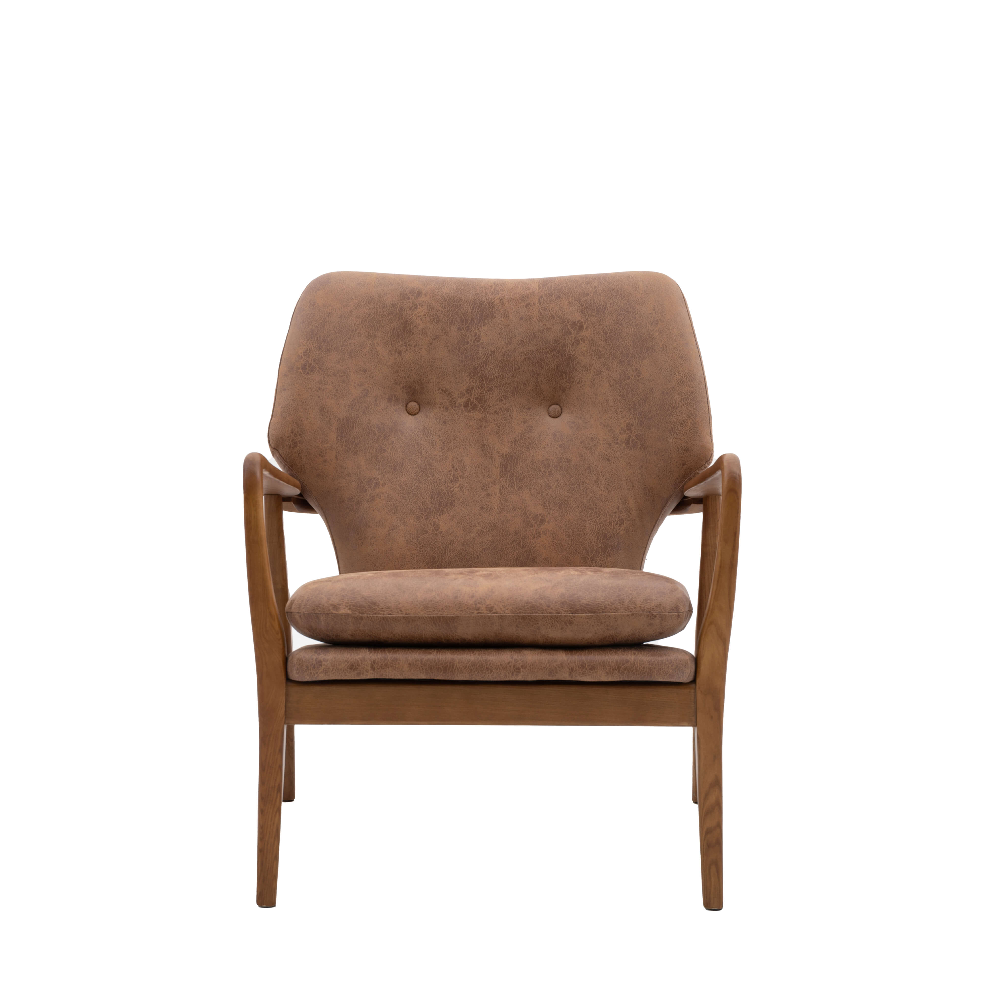 Jensen Armchair Brown Leather 730x740x850mm - WowCornwall