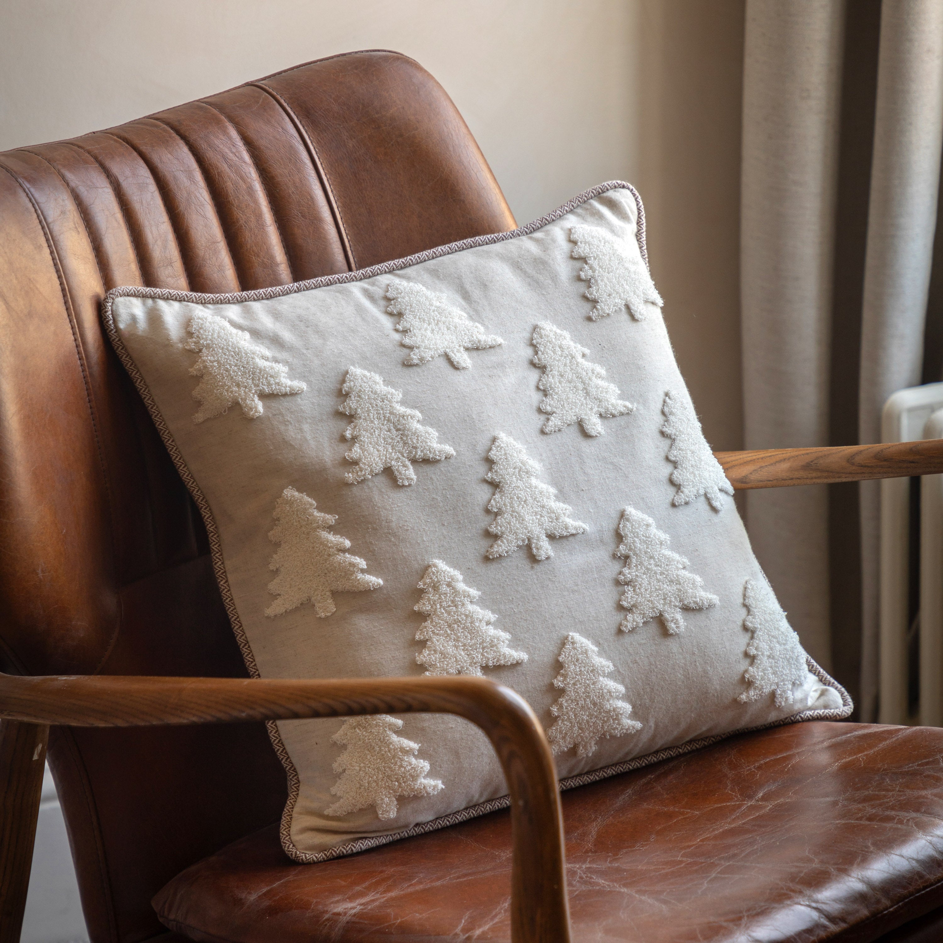 Woodland Embroidered Tree Cushion - WowCornwall