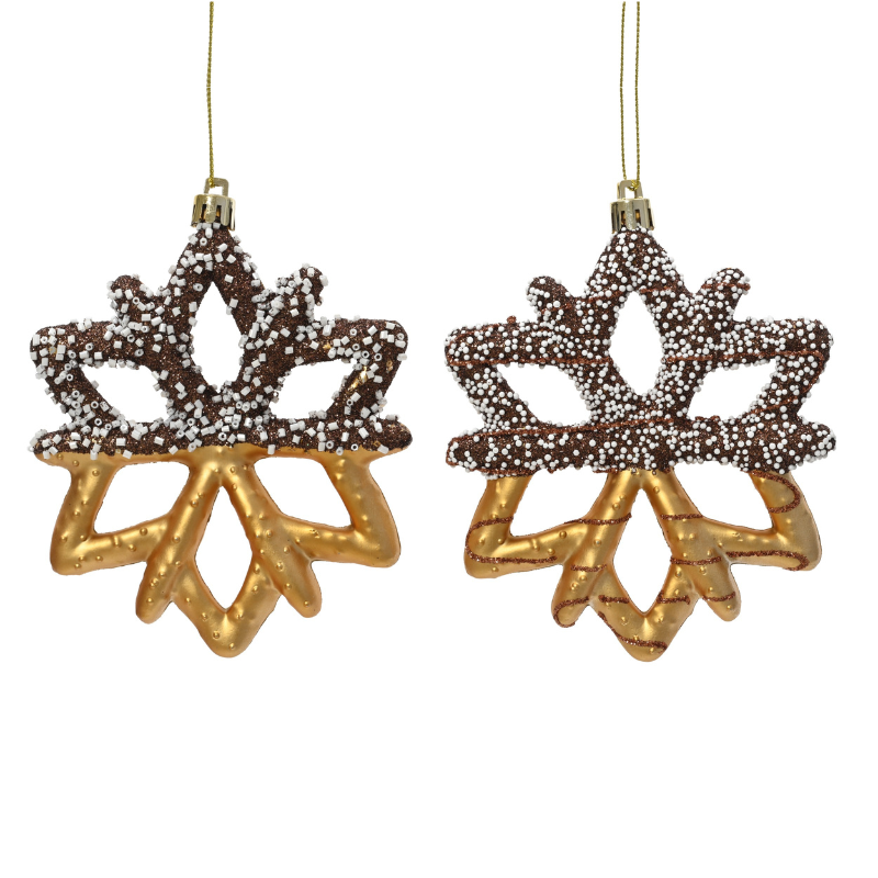 Snowflake Ornaments – Glitter Finish (Brown, 2 Pack) - WowCornwall