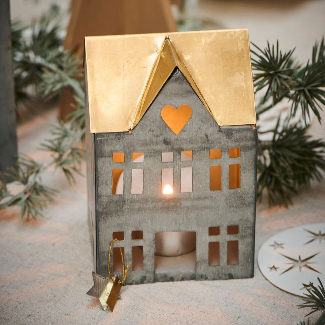 Set of 3 Assorted Metal House Tealight Holders - Each - WowCornwall