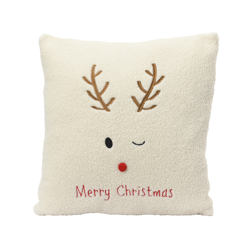 Christmas Cushion – Deer Face with Pompom Nose - WowCornwall