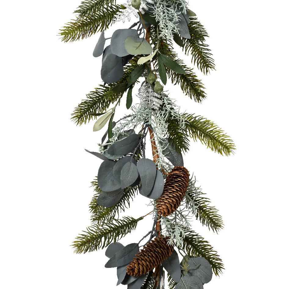 Silver Leaves and Pine Cones Christmas Garland - 180cm