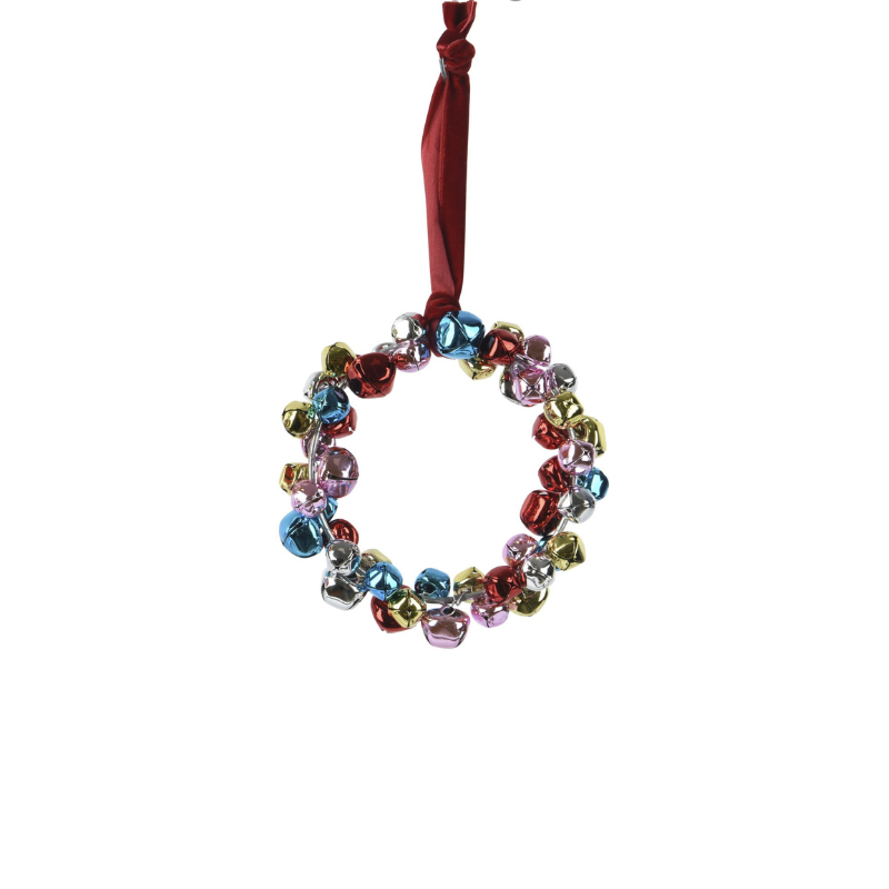 Metal Wreath with Jingle Bells – Rose Gold, Blue, and Silver - WowCornwall