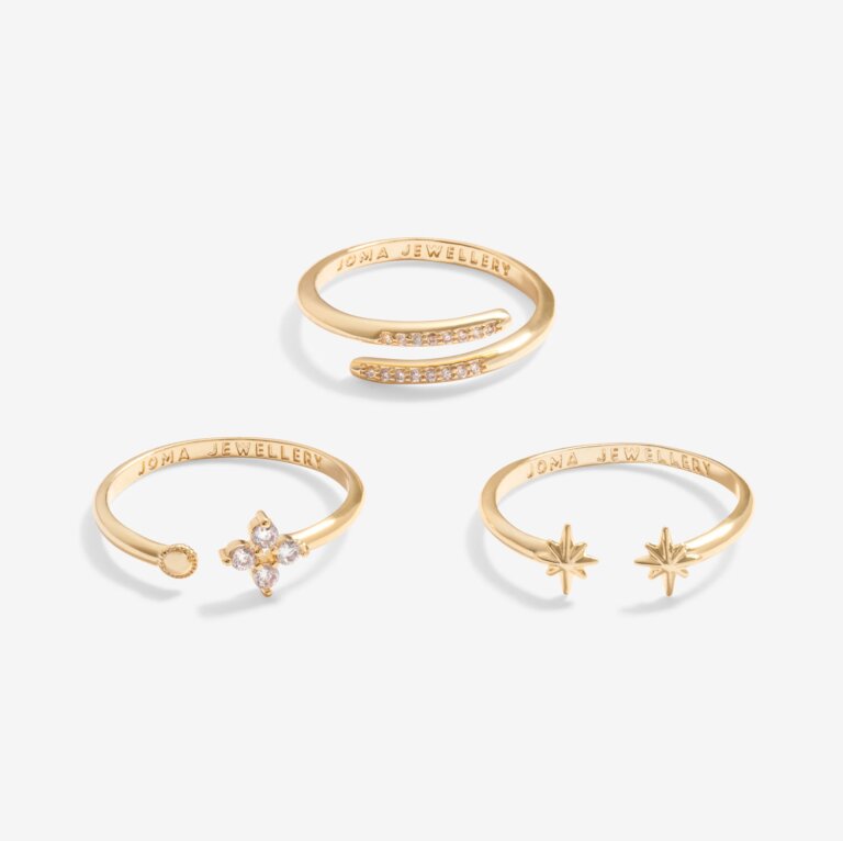 Stacks of Style Star Rings in Cubic Zirconia and Gold Plating - WowCornwall