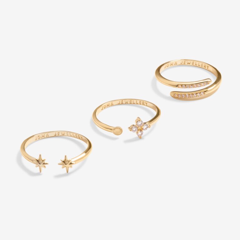 Stacks of Style Star Rings in Cubic Zirconia and Gold Plating - WowCornwall