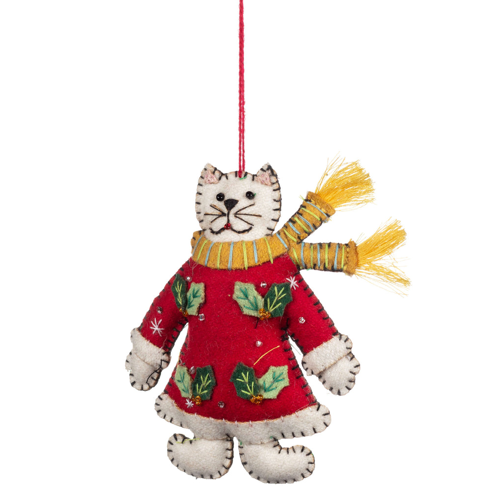 Christmas Cat in a Red Dress Decoration - WowCornwall