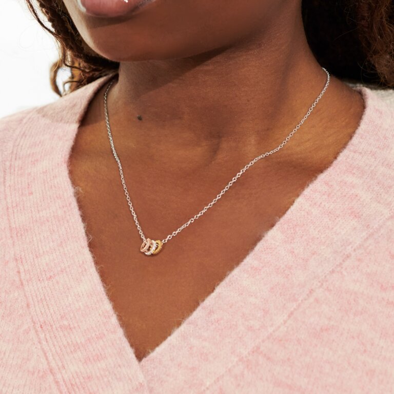 Mini Charms Three Tone Pavé Necklace in Silver, Gold and Rose Gold Plating - WowCornwall