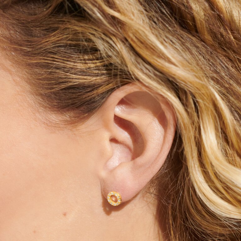 Mini Charms Pavé Circle Earrings in Gold Plating - WowCornwall