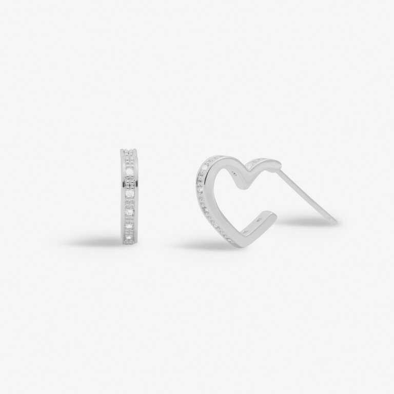 Style Stories Pavé Edge Heart Hoop Earrings in Silver Plating - WowCornwall