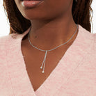 Halo Pearl Cubic Zirconia & Pearl Lariat Necklace in Silver Plating - WowCornwall