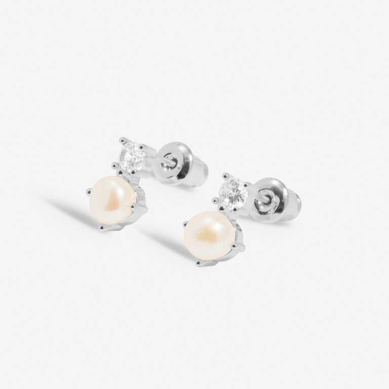 Halo Pearl Cubic Zirconia & Pearl Stud Earrings in Silver Plating - WowCornwall