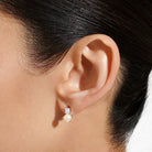 Halo Pearl Cubic Zirconia & Pearl Stud Earrings in Silver Plating - WowCornwall